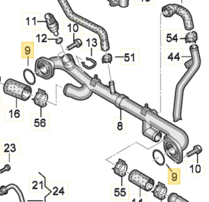 N90912501 - Engine Rear Coolant Pipe O-Ring 32x5 - Genuine Audi