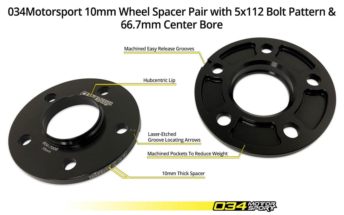 034-604-7006 - 034Motorsport WHEEL SPACER PAIR, 10MM, AUDI 5X112MM WITH 66.5MM CENTER BORE