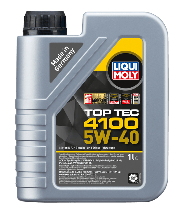 LIQUI MOLY - Top Tec 4100 5W-40 (1L) - Engine Oil - VW 505 specification.